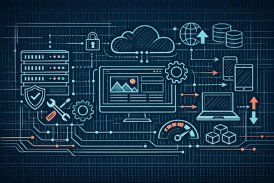 Server rack in a data center representing managed web hosting infrastructure